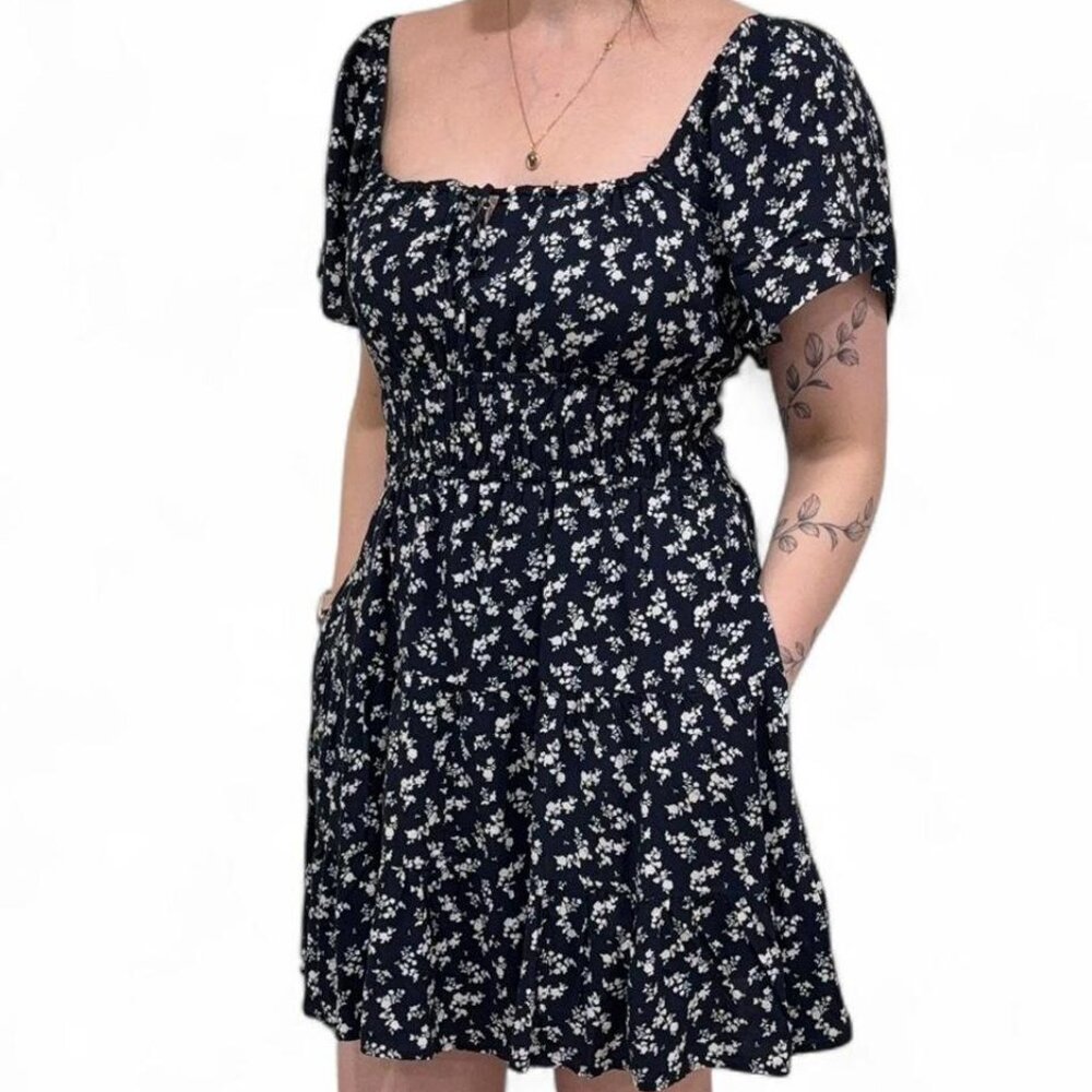 Hollister Black Floral Mini Dress, Size L Tall